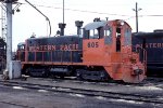 Western Pacific SW9 #605 with orange cab.